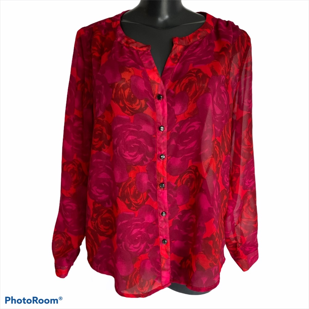 JESSICA red long sleeve blouse, size petite 14P